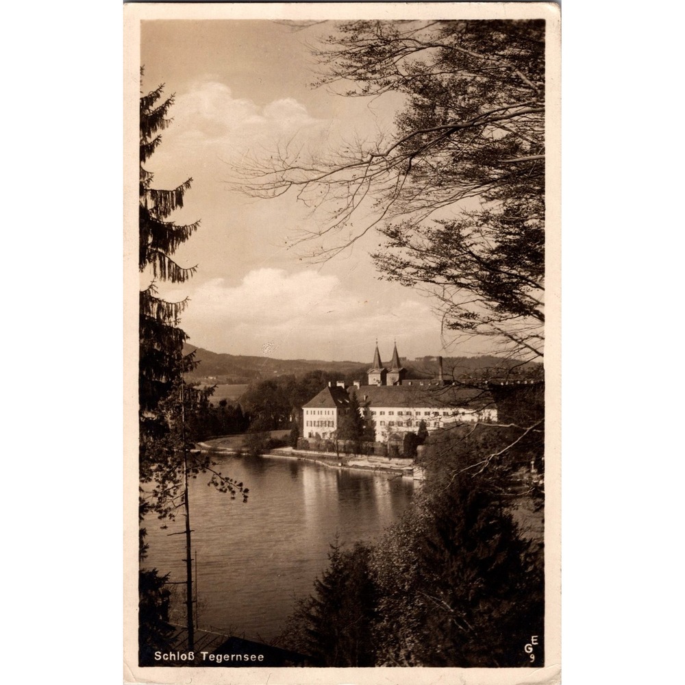 Vintage 1929 Schloss Tegernsee Scenic Postcard Germany River‎ View